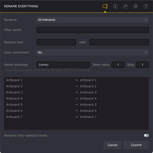 Окно Rename Everything в Ai Toolbox