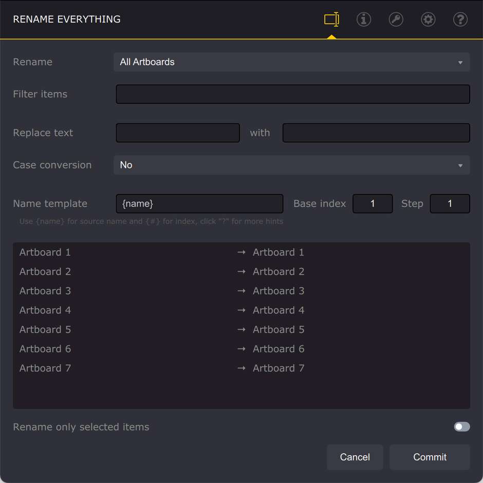 Окно Rename Everything в Ai Toolbox