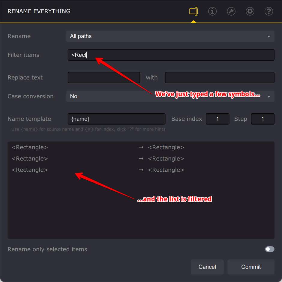 Фильтрация контуров для переименования в Ai Toolbox