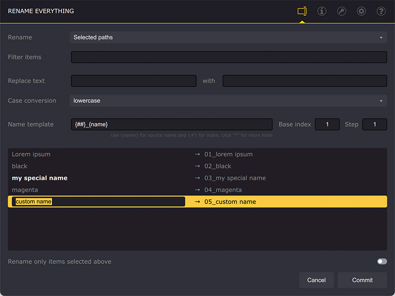 Режим ручного переименования в Ai Toolbox