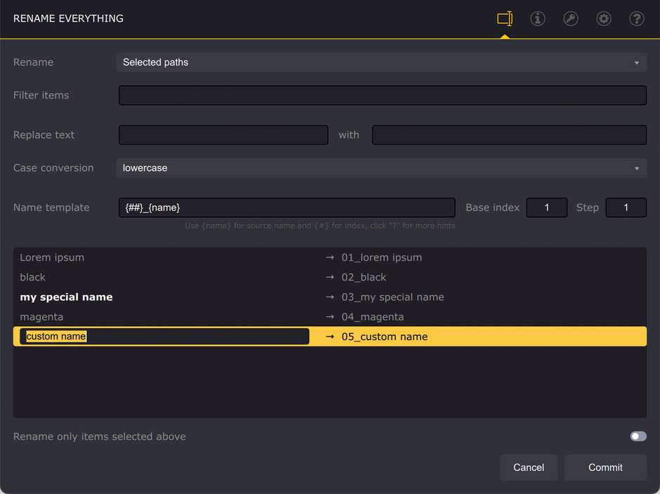 Режим ручного переименования в Ai Toolbox