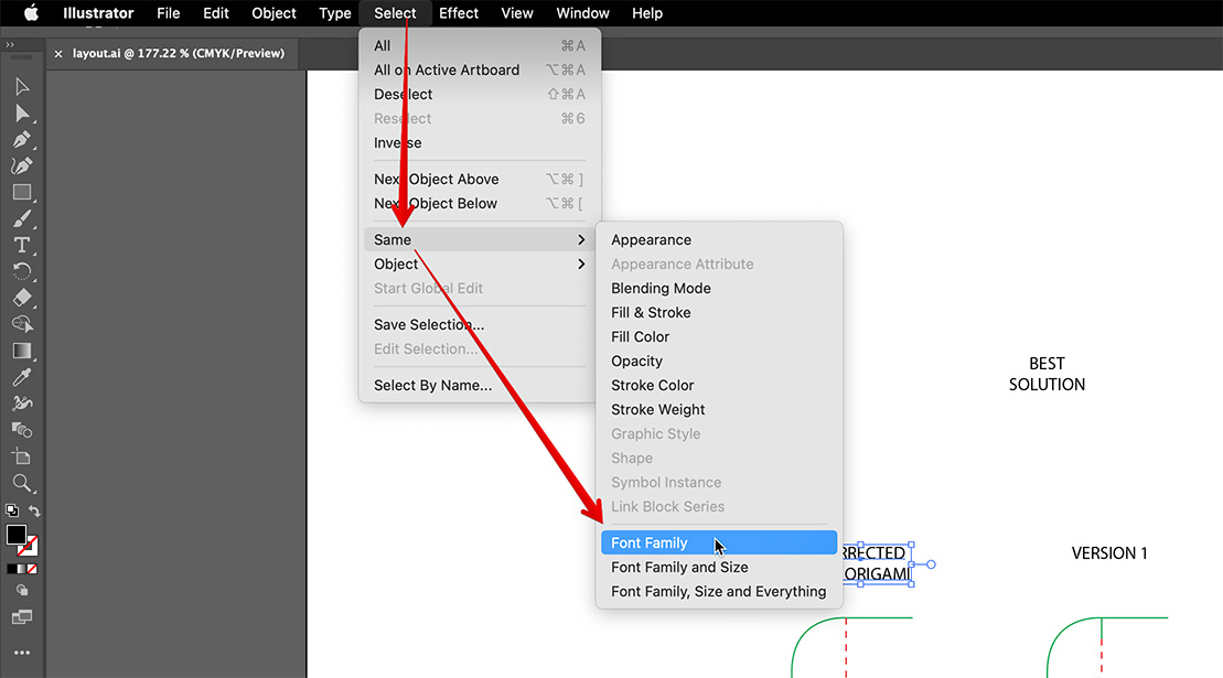 Select Same Font в Adobe Illustrator