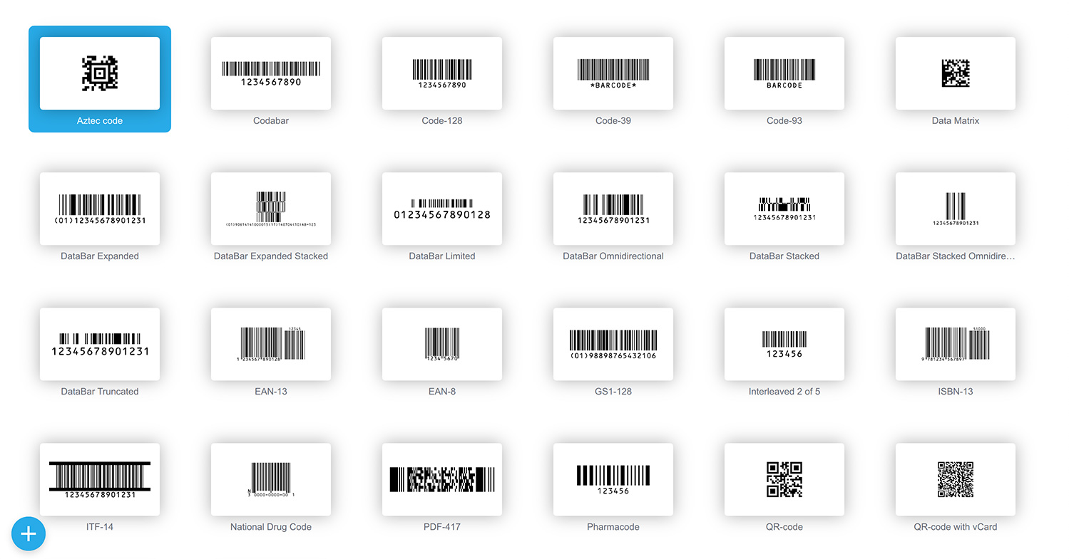 Типы штрих-кодов, поддерживаемые Barcode