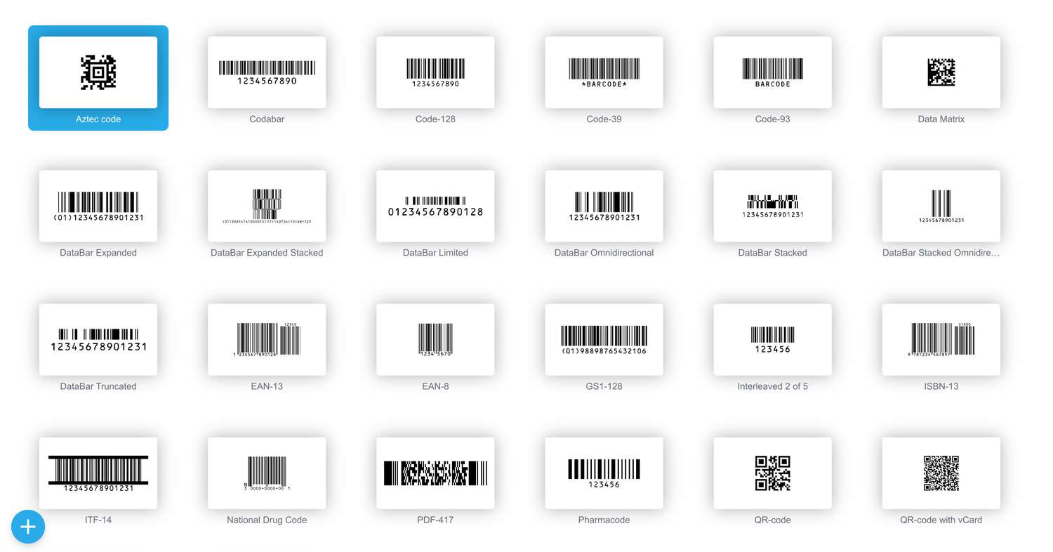 Типы штрих-кодов, поддерживаемые Barcode