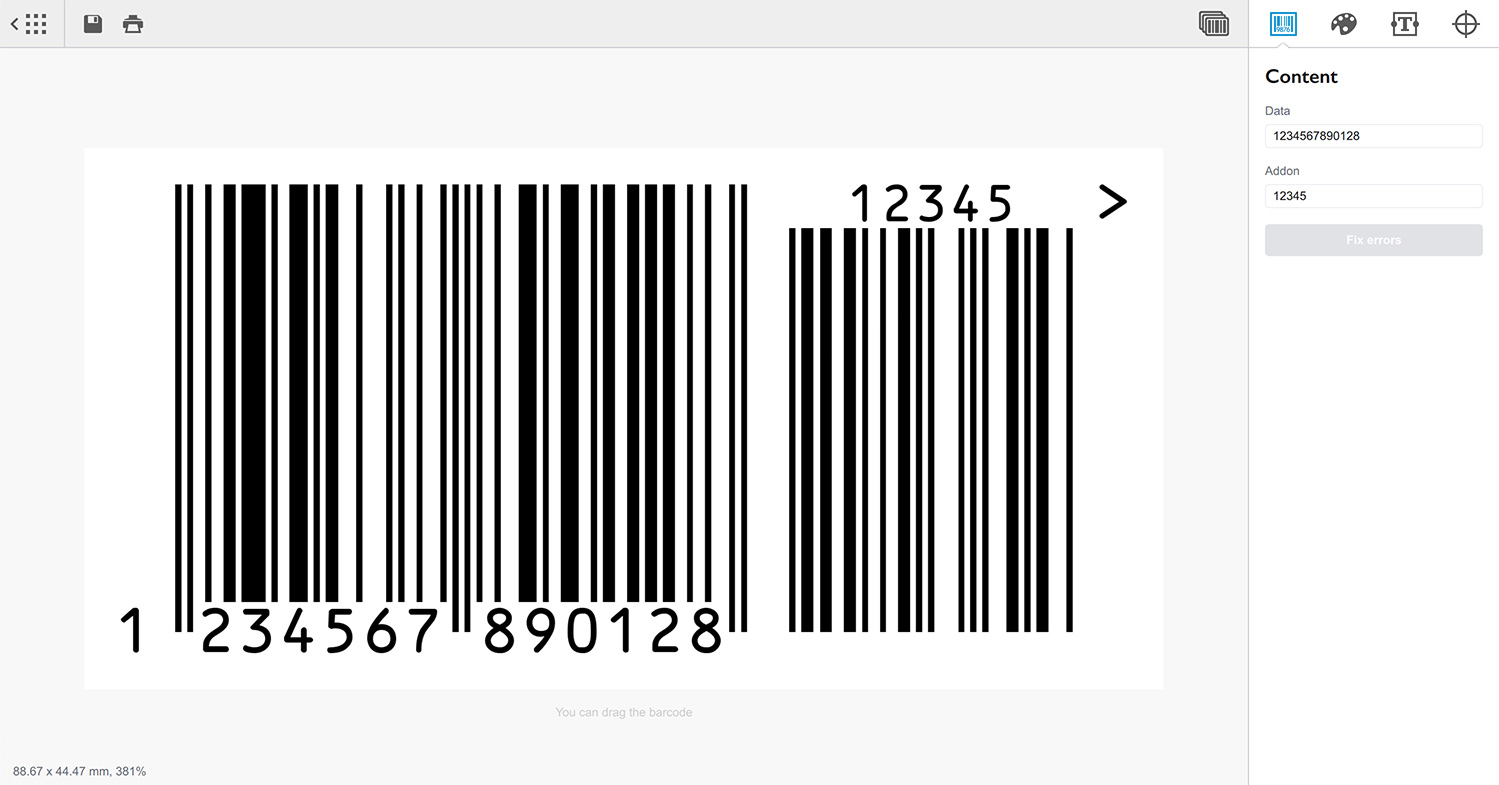 Редактирование штрих-кода EAN-13 в программе Barcode