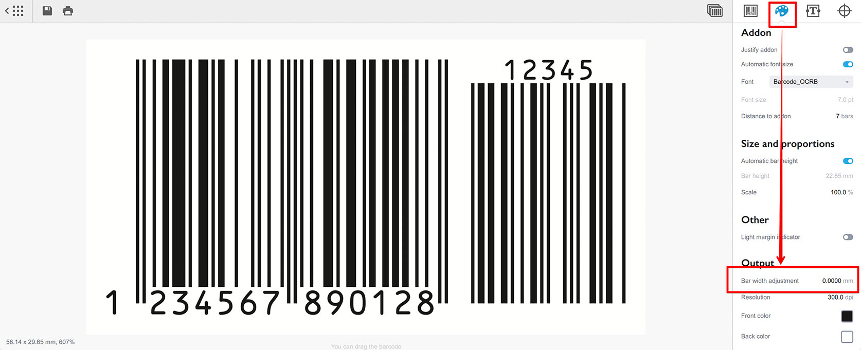 Параметр уменьшения ширины штрихов в Barcode