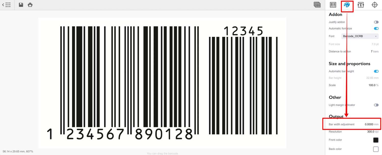 Параметр уменьшения ширины штрихов в Barcode