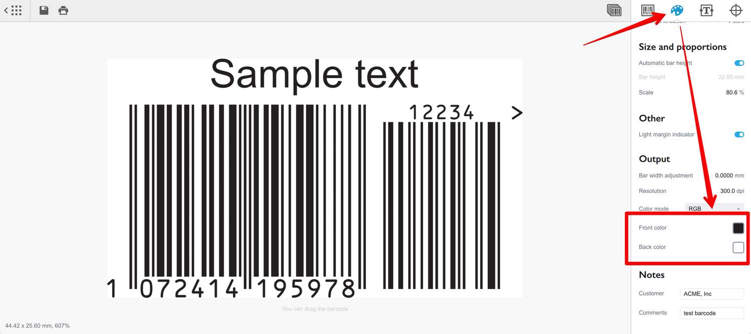 Выбор цвета переднего плана и фона в Barcode