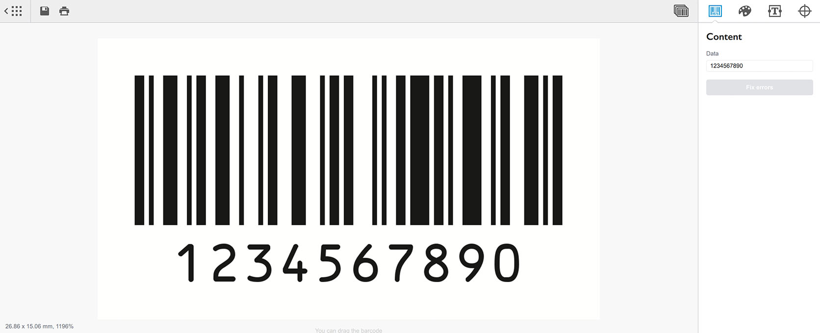 Добавление нового штрих-кода Code 128