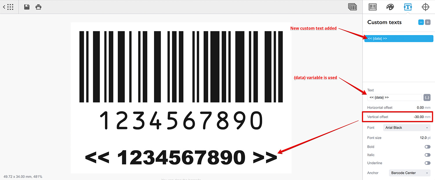 Добавление пользовательского текста к Code 128