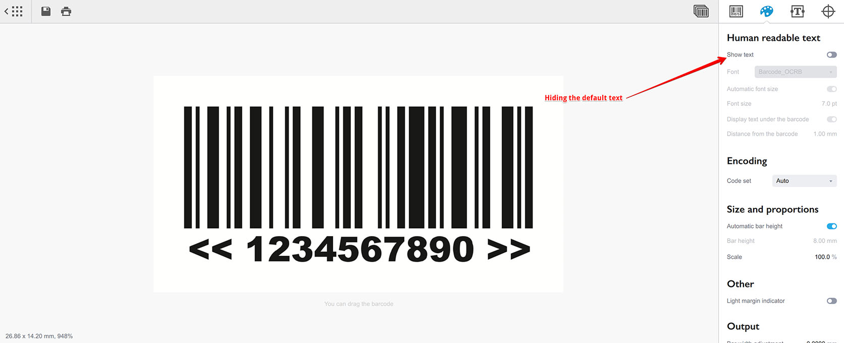 Оставлен только пользовательский текст для Code 128