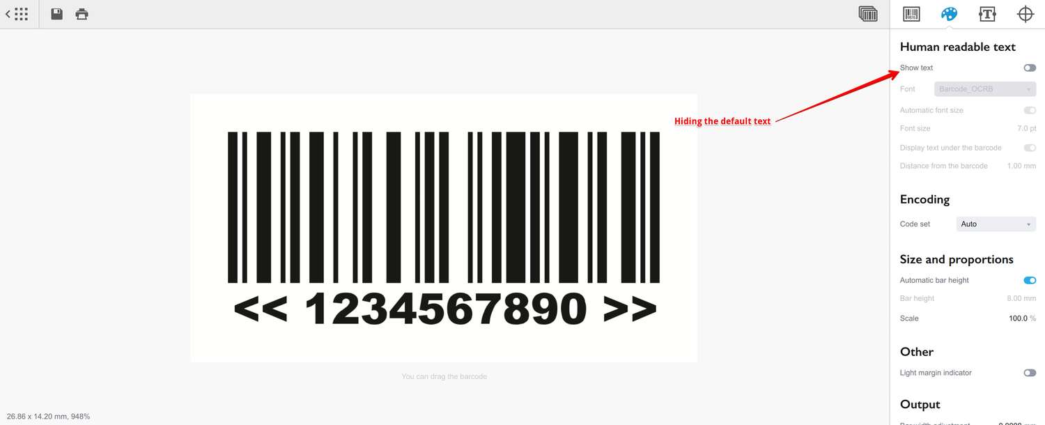 Оставлен только пользовательский текст для Code 128
