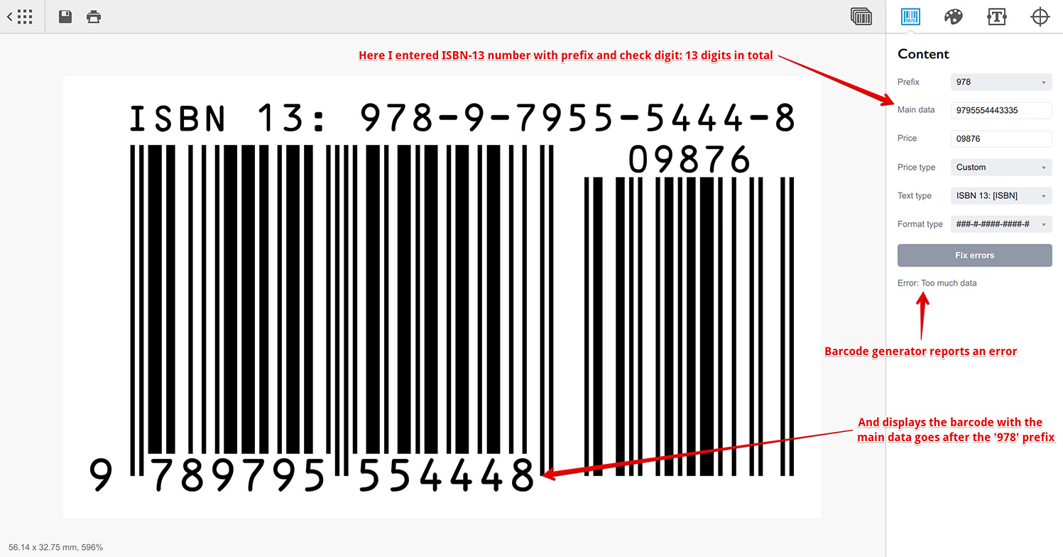 Barcode сообщает об ошибке при слишком большом количестве символов