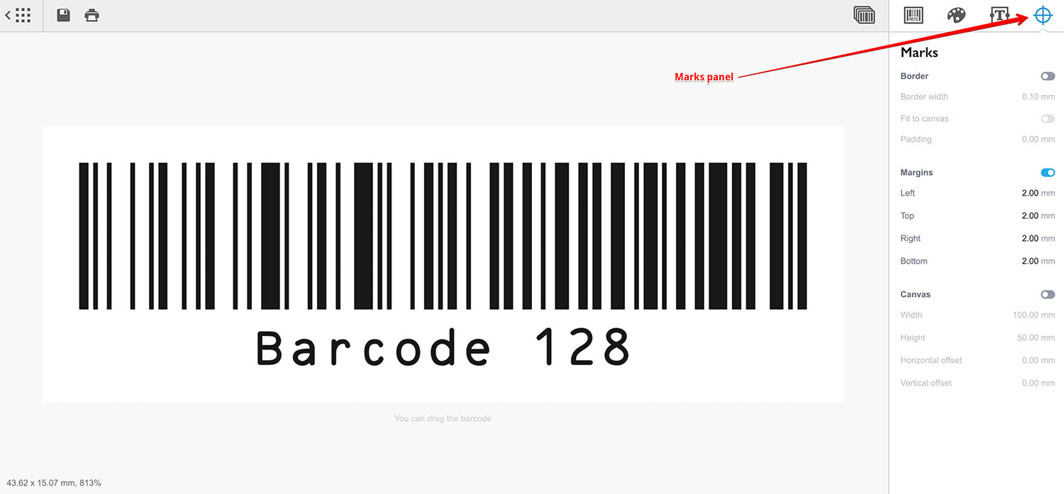 Панель меток Barcode Generator