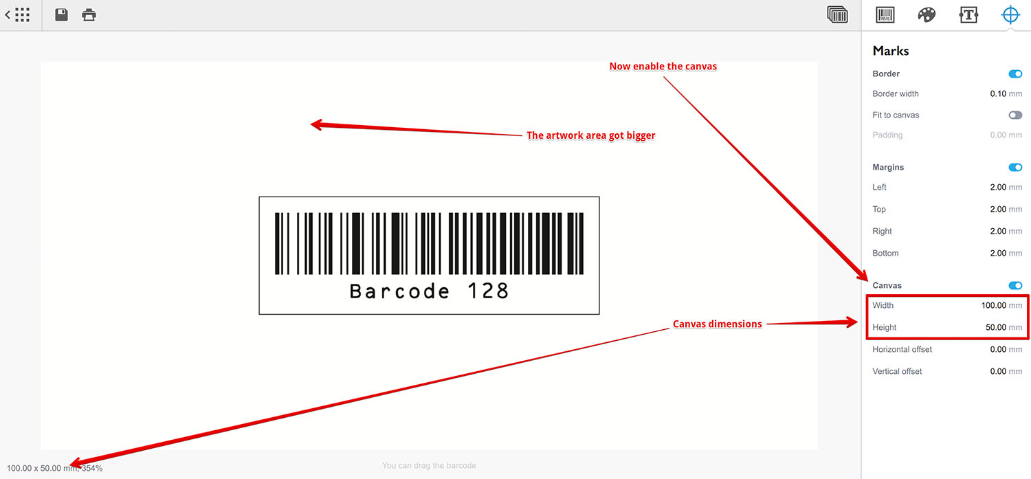 Функция холста включена в Barcode
