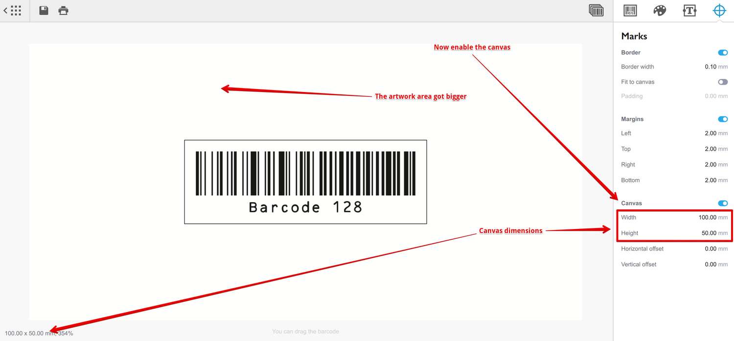 Функция холста включена в Barcode