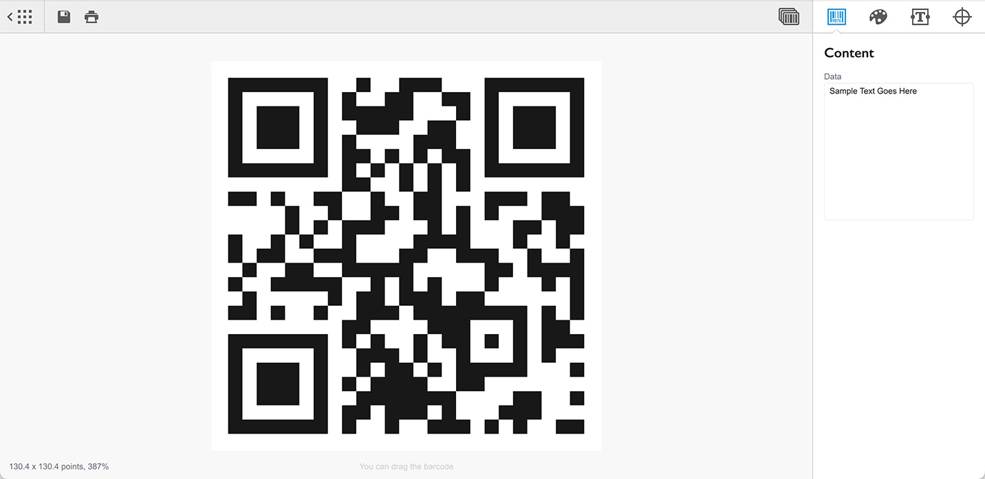Окно редактора QR-кода
