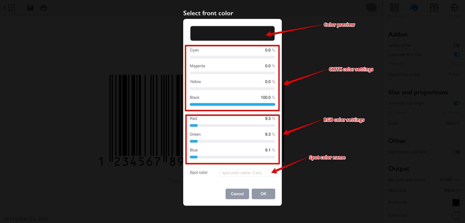 Настройка цвета штрих-кода в Barcode Generator