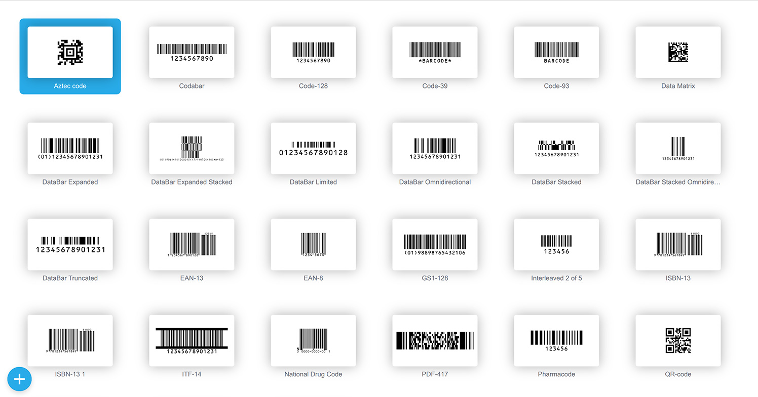 Список штрих-кодов --- первое, что вы видите при запуске Barcode Generator