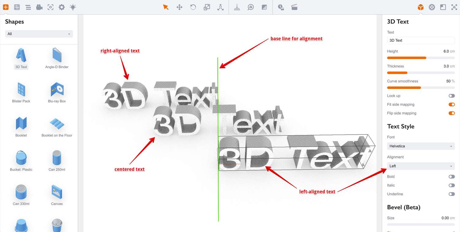 3D text alignment in Boxshot