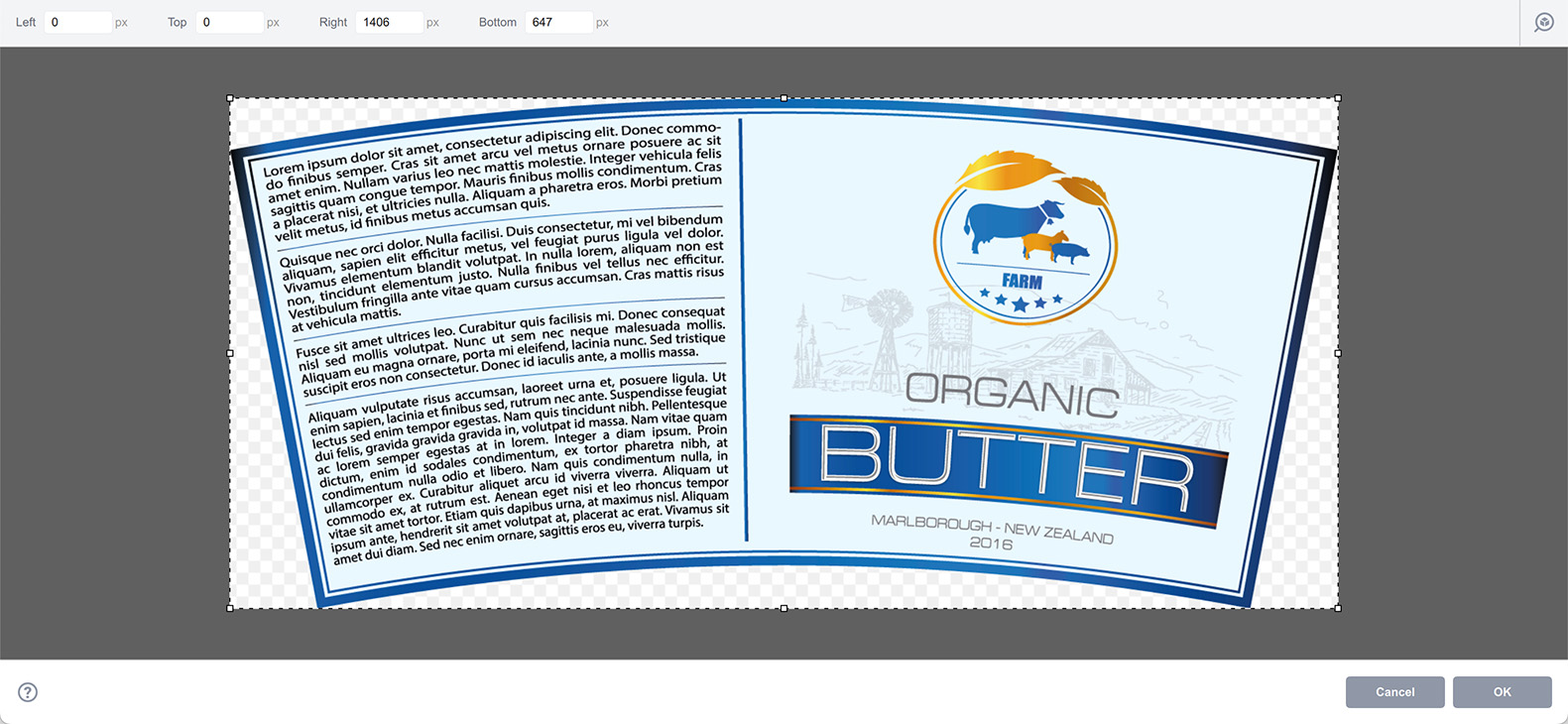 Изображение конической этикетки в редакторе Boxshot