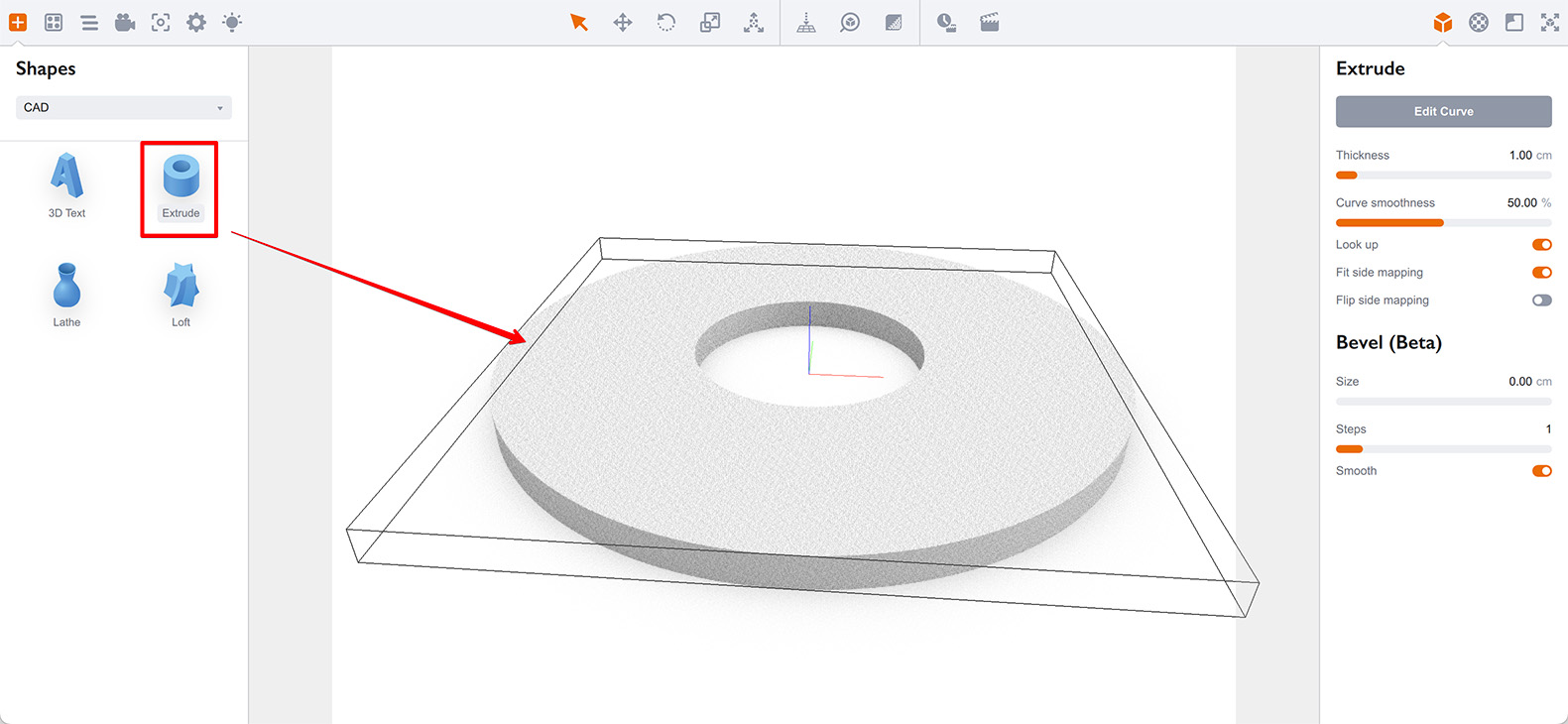 Перетаскивание объекта Extrude в сцену