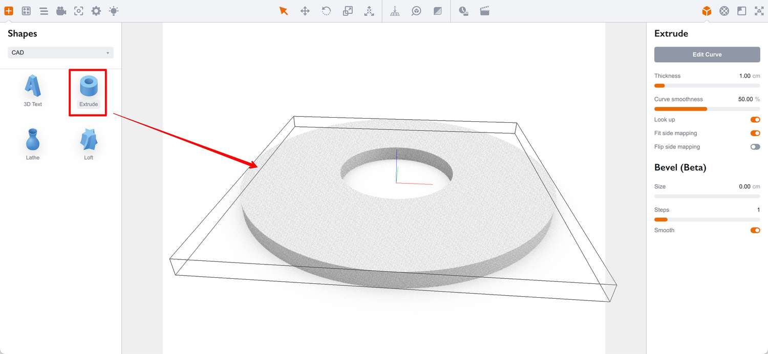 Перетаскивание объекта Extrude в сцену