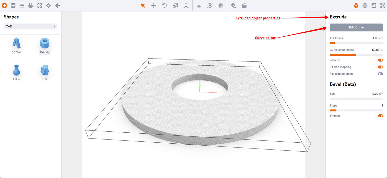 Свойства объекта Extrude