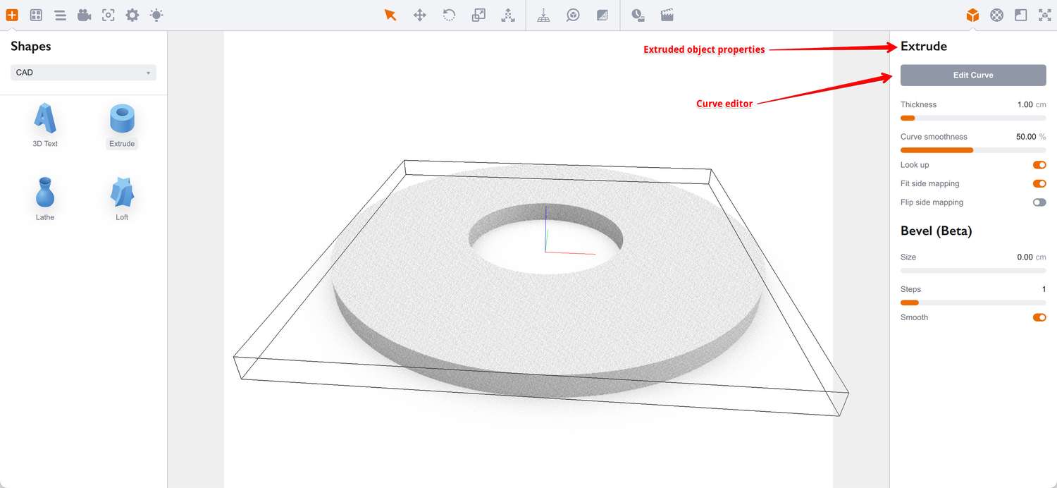 Свойства объекта Extrude