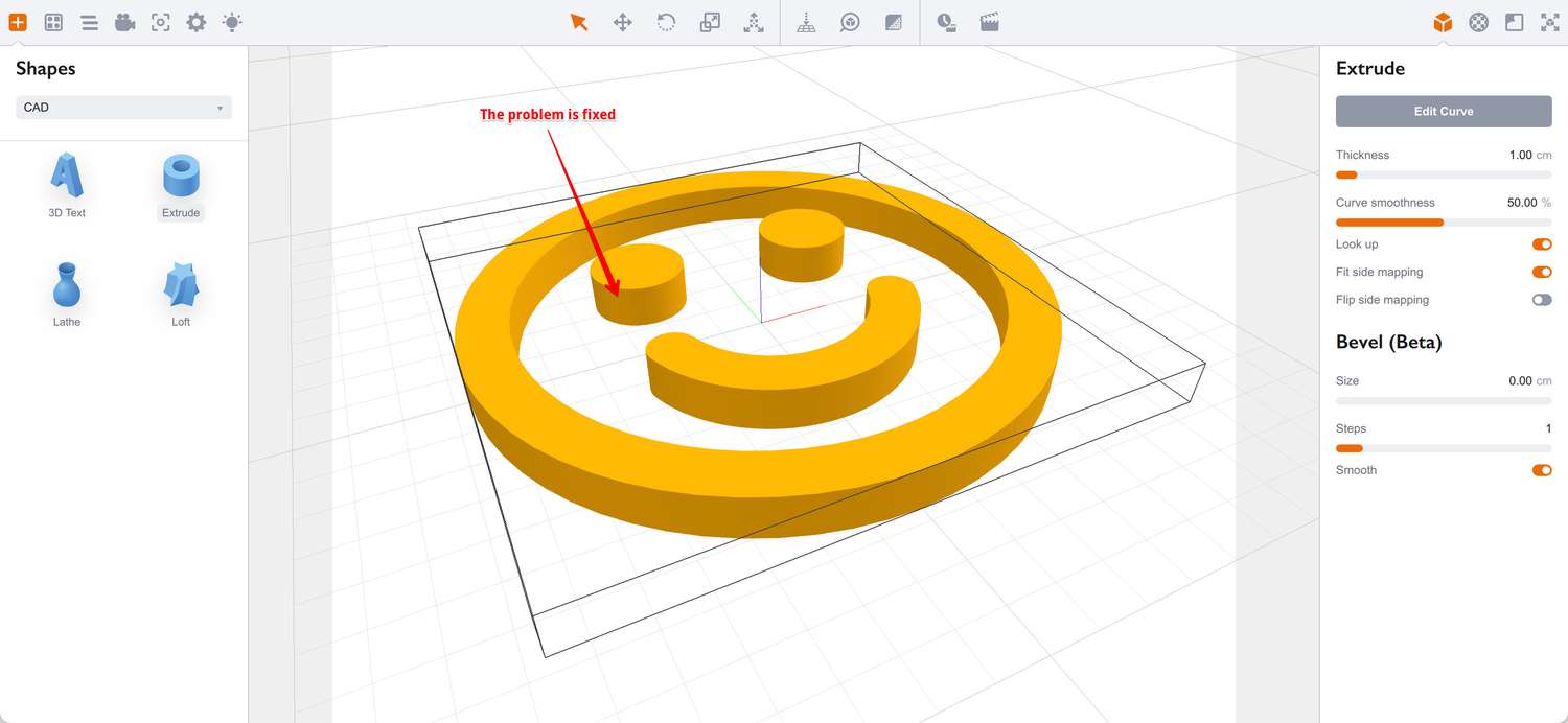Выдавленный элемент теперь исправлен в 3D