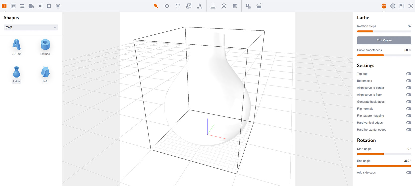 3D-модель, созданная из кривой