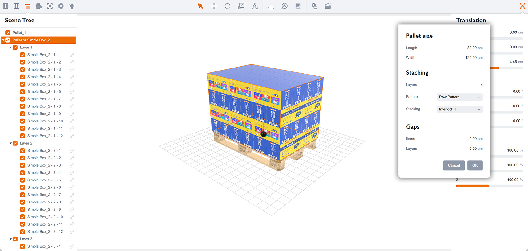 Инструмент Palletize в действии