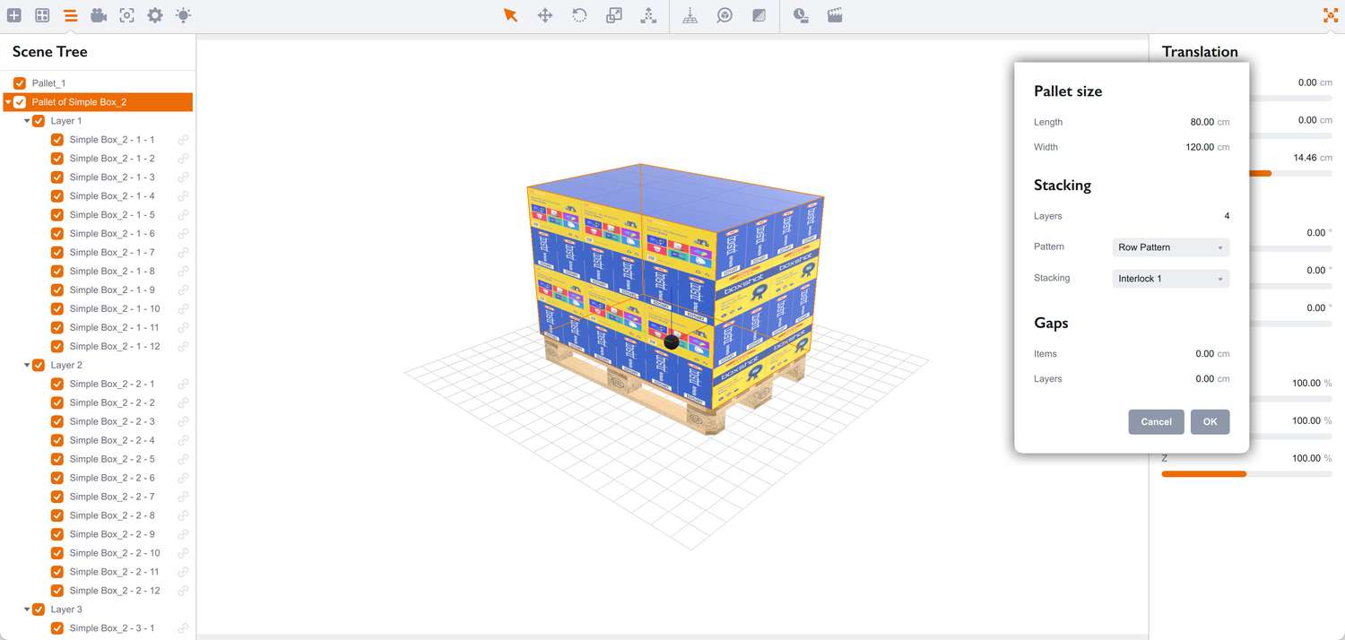 Инструмент Palletize в действии