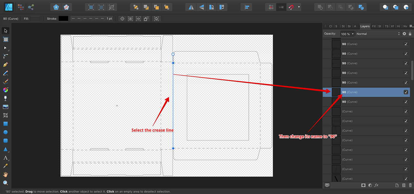 Закрытие коробки в Affinity Designer