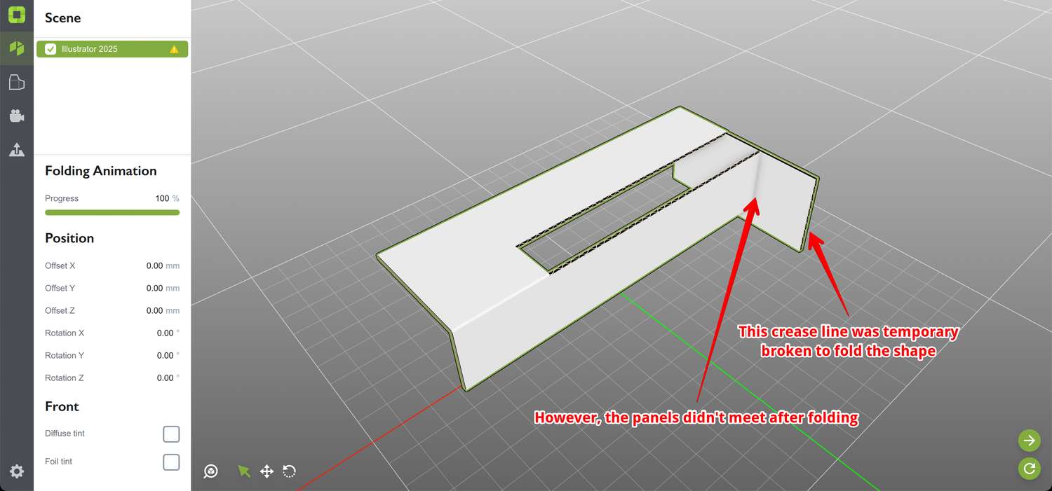 3D-вид фигуры, которая не складывается