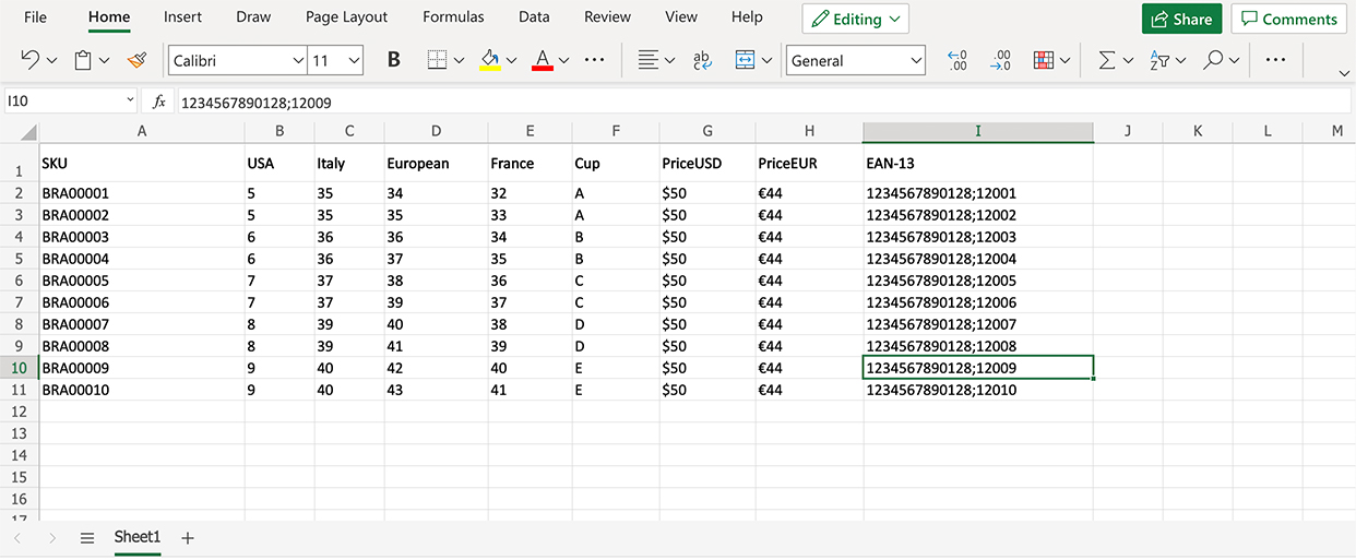 Ценовые данные для ценников в Excel
