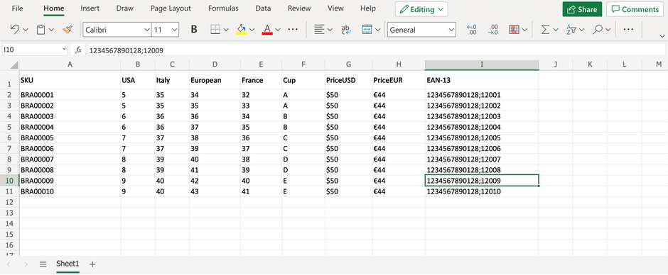 Ценовые данные для ценников в Excel