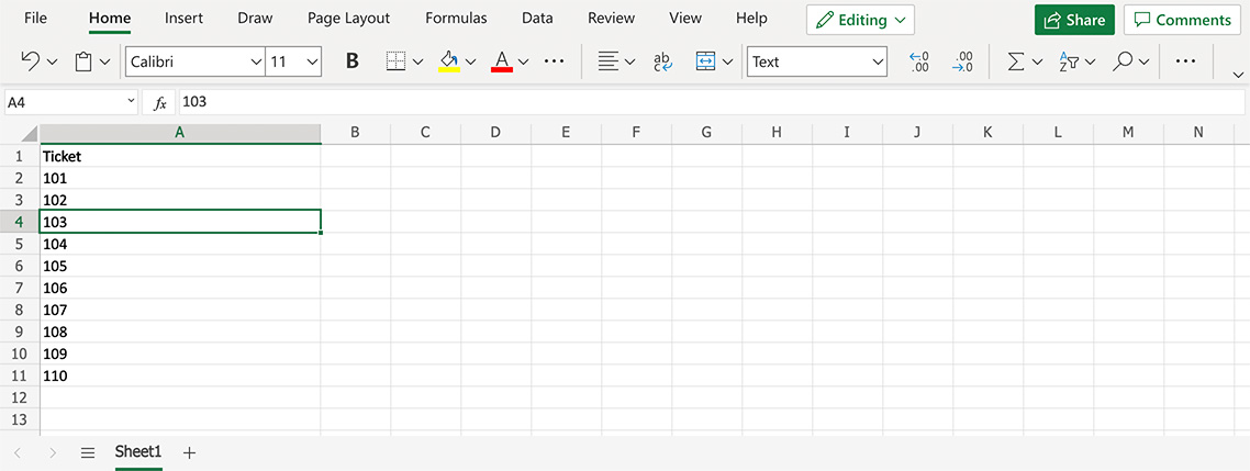 Данные для лотерейных билетов в Excel