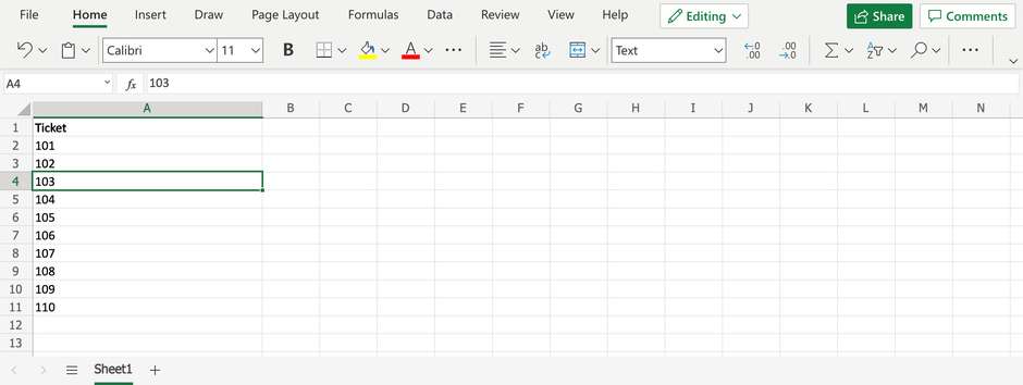 Данные для лотерейных билетов в Excel