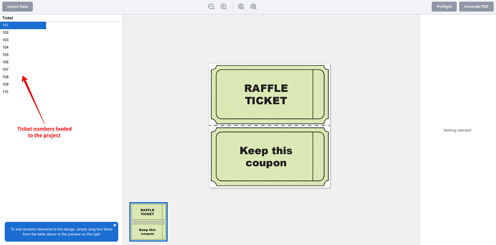 Данные лотерейных билетов загружены в проект Ticket Wizard