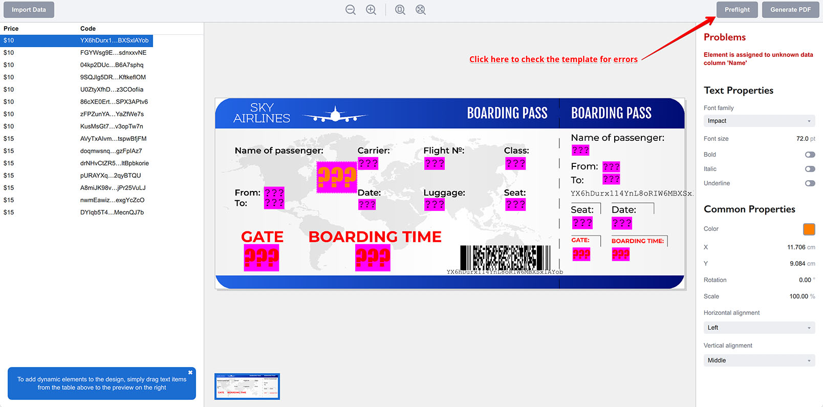 Кнопка Preflight в Ticket Wizard