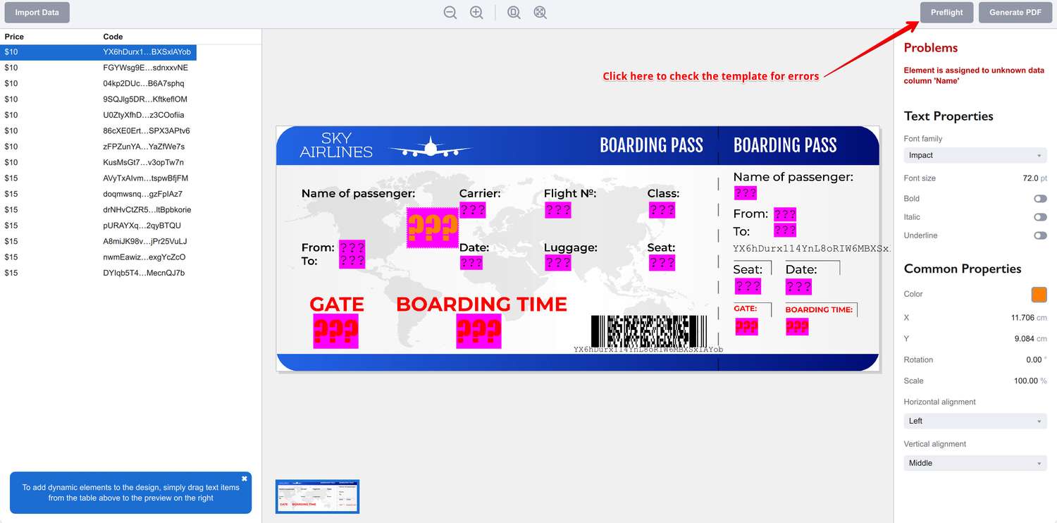 Кнопка Preflight в Ticket Wizard